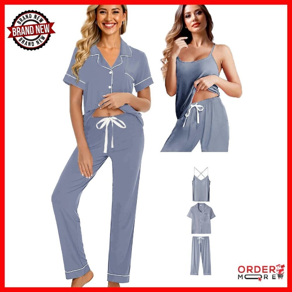 Soft Knit Pajama Set with Camisole, V-Neck Top & Lounge Pants, XS-4XL